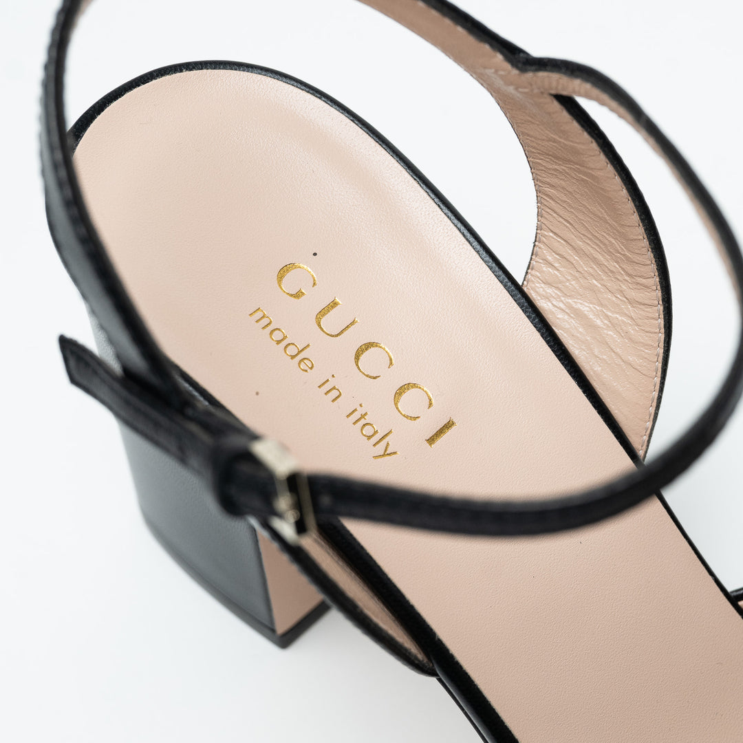 Gucci Black Leather Block Heel Sandals with Horsebit Size 39