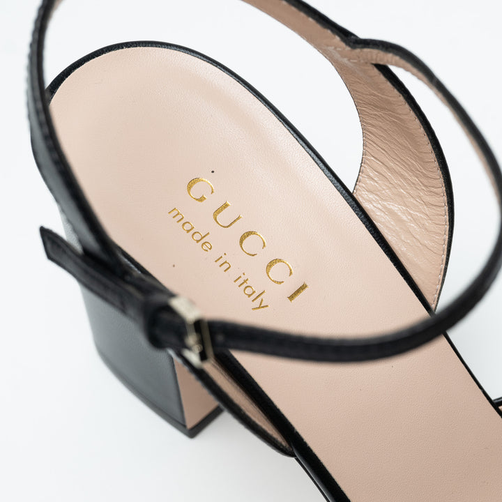 Gucci Black Leather Block Heel Sandals with Horsebit Size 39
