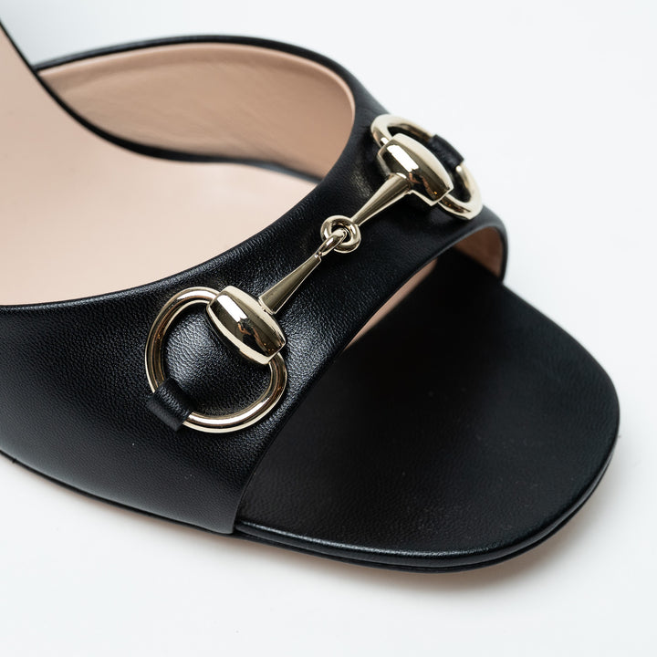 Gucci Black Leather Block Heel Sandals with Horsebit Size 39