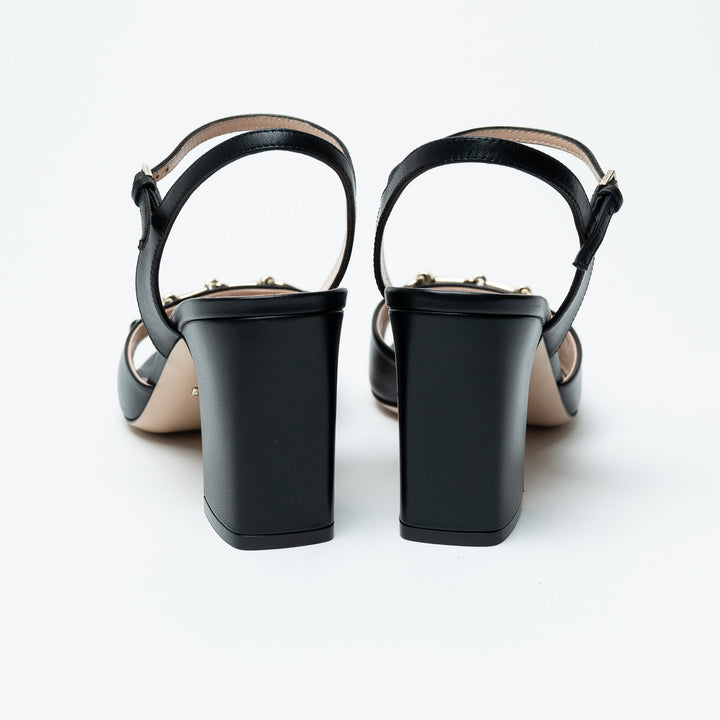 Gucci Black Leather Block Heel Sandals with Horsebit Size 39
