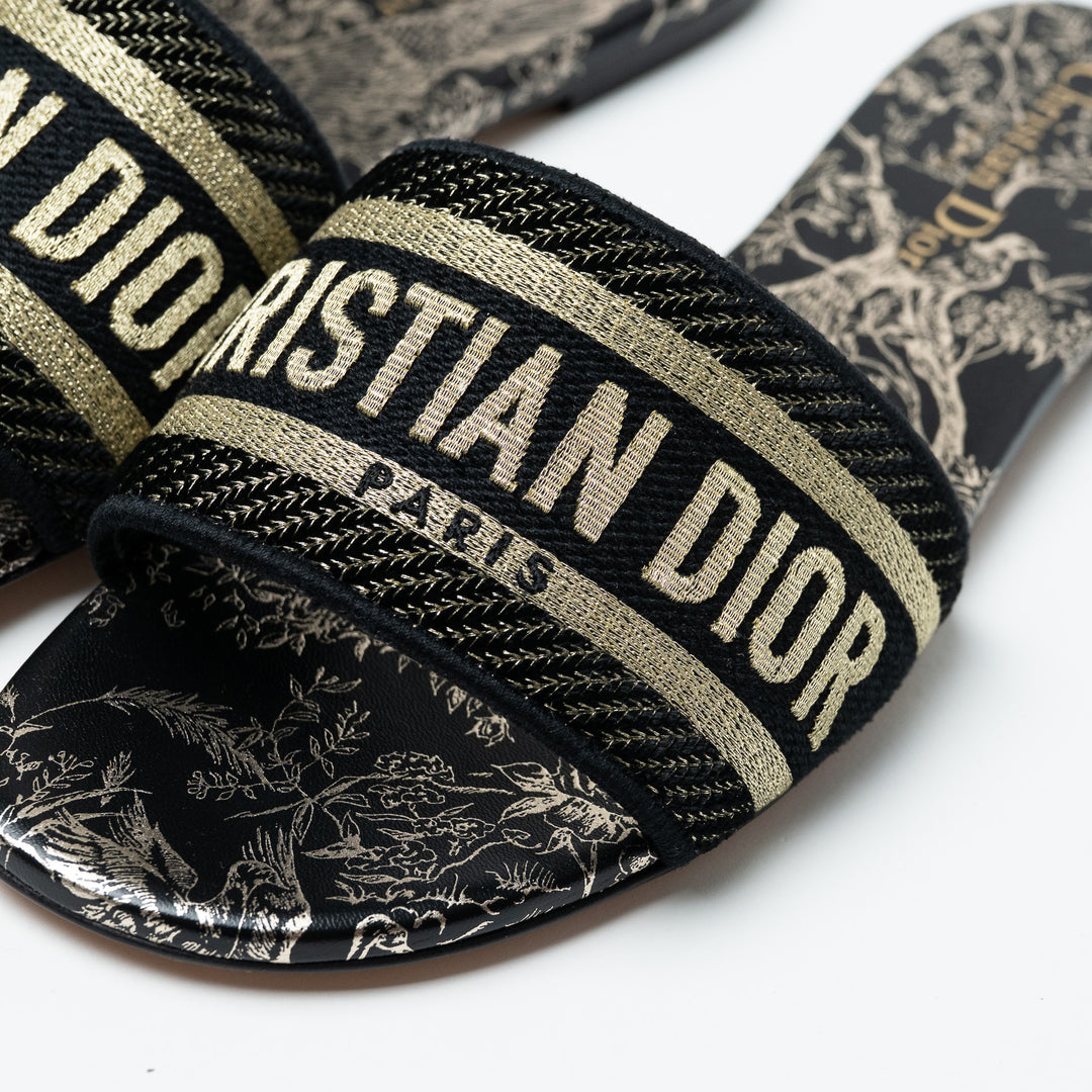 Dior Dway Slide Sandals with Black and Gold Strap Size 38