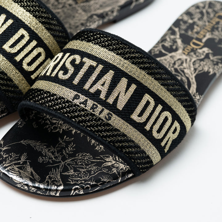 Dior Dway Slide Sandals with Black and Gold Strap Size 38