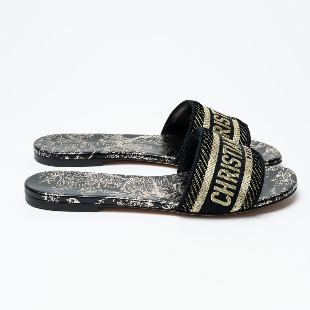 Dior Dway Slide Sandals with Black and Gold Strap Size 38