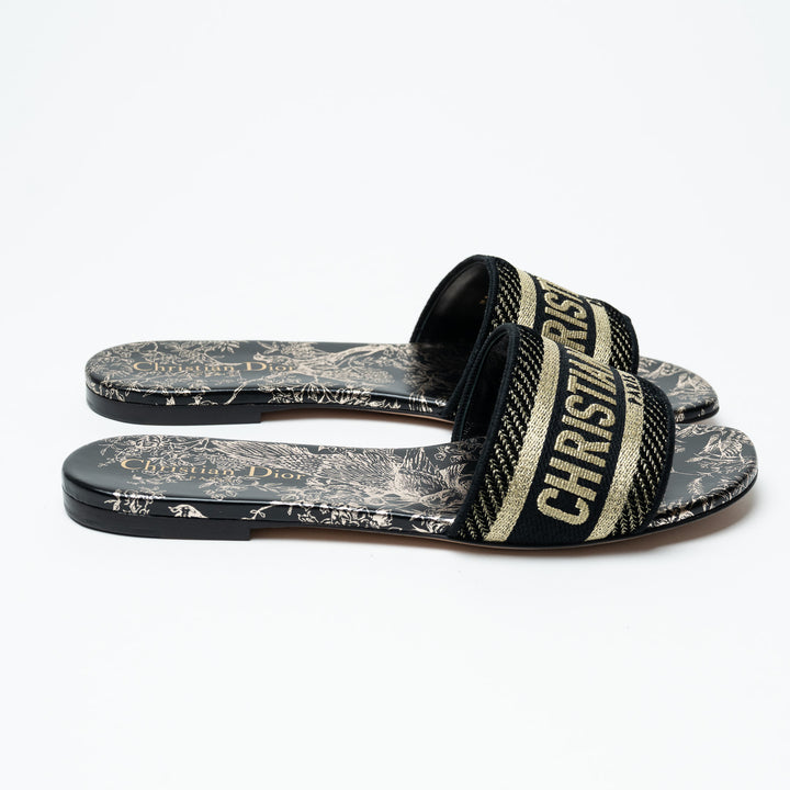Dior Dway Slide Sandals with Black and Gold Strap Size 38
