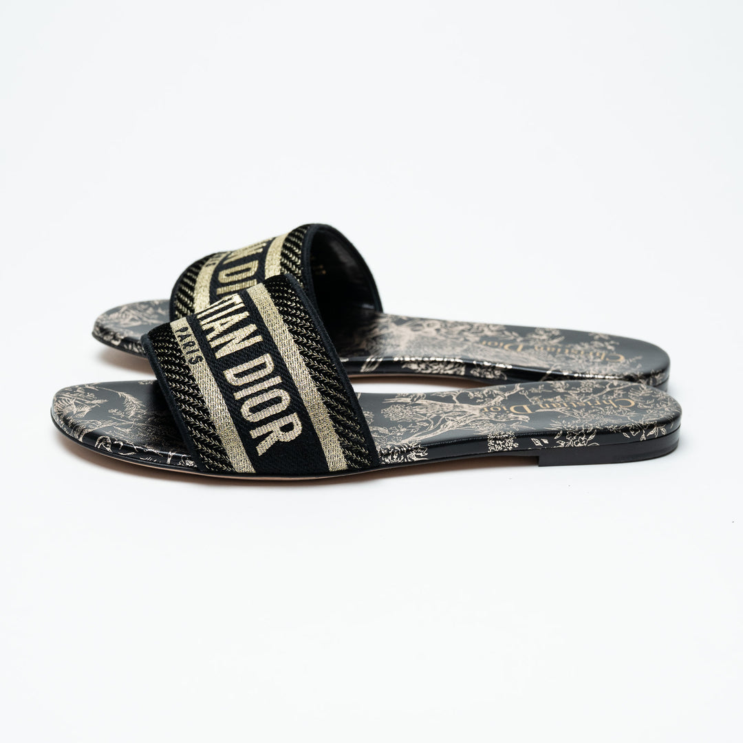 Dior Dway Slide Sandals with Black and Gold Strap Size 38