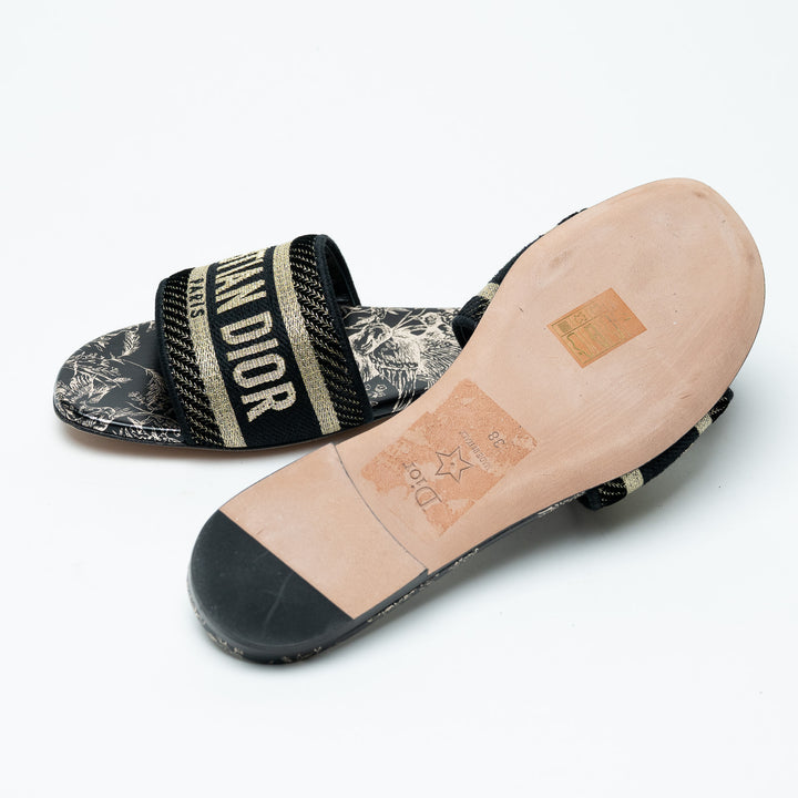 Dior Dway Slide Sandals with Black and Gold Strap Size 38