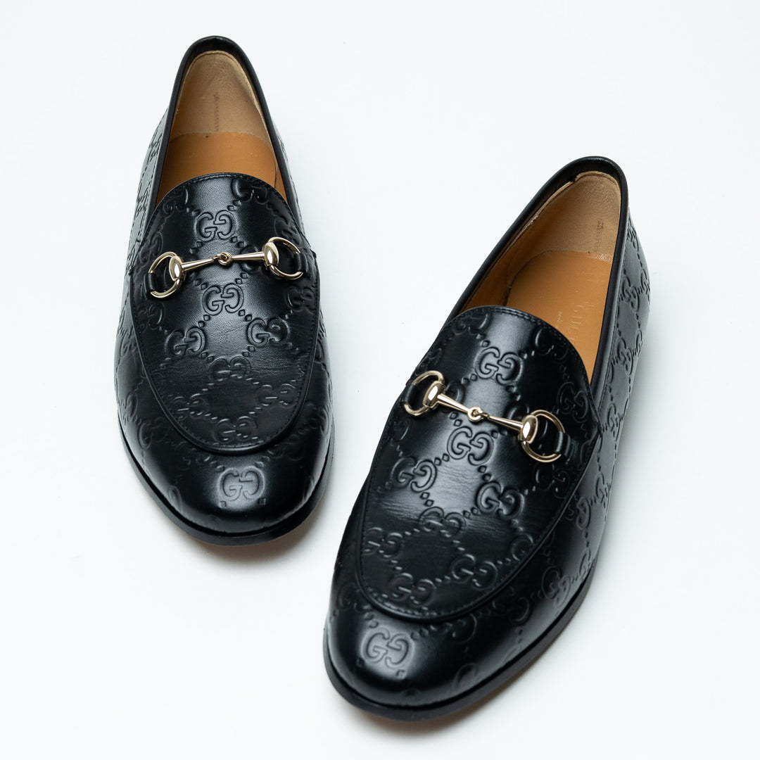 Gucci Black Guccissima Leather Horsebit Loafers Size 39