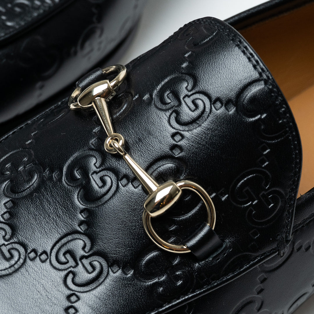 Gucci Black Guccissima Leather Horsebit Loafers Size 39