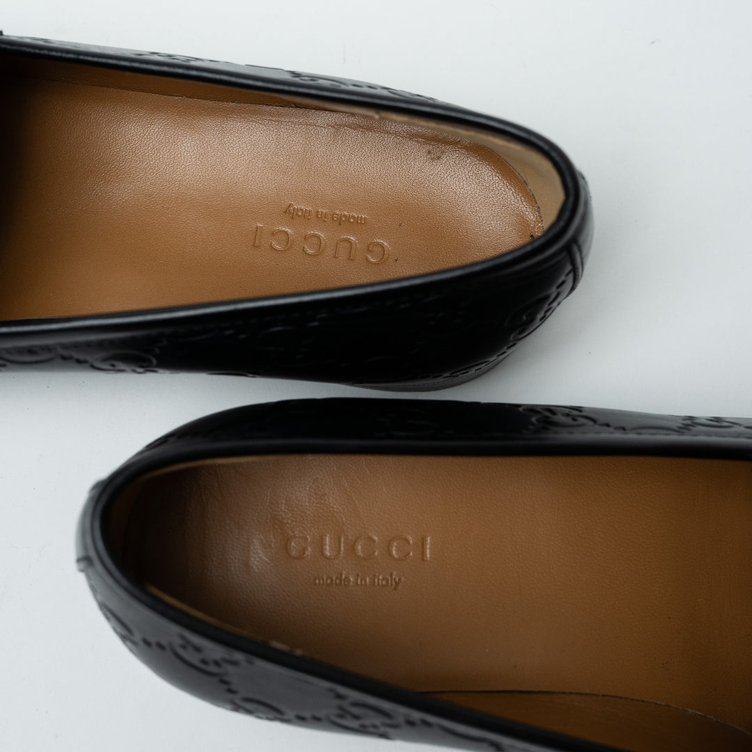 Gucci Black Guccissima Leather Horsebit Loafers Size 39