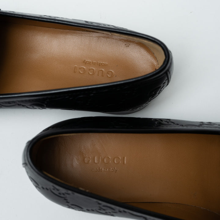 Gucci Black Guccissima Leather Horsebit Loafers Size 39