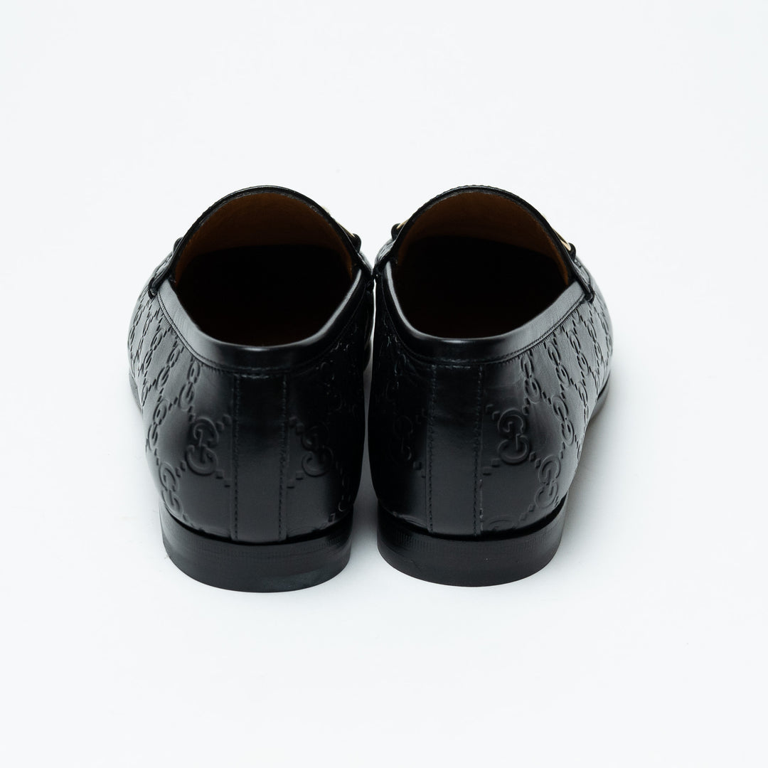 Gucci Black Guccissima Leather Horsebit Loafers Size 39