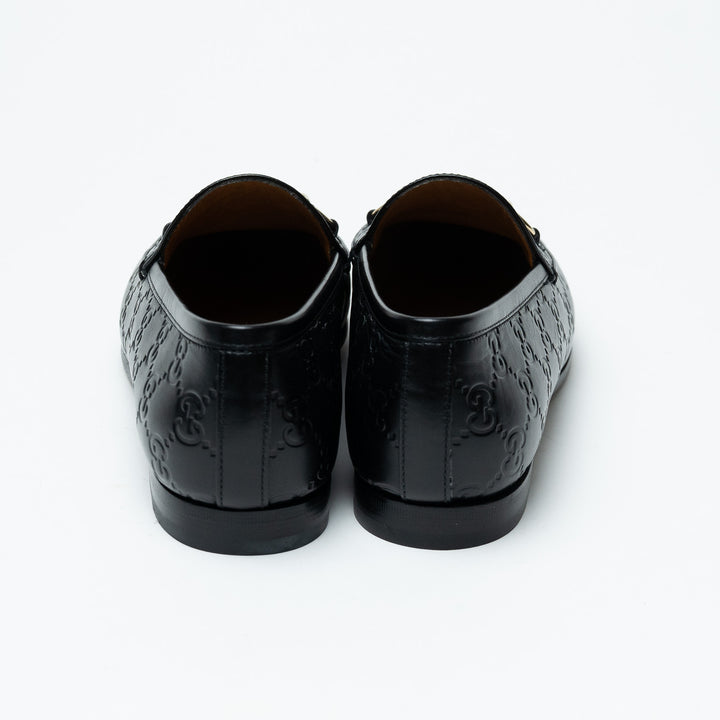 Gucci Black Guccissima Leather Horsebit Loafers Size 39
