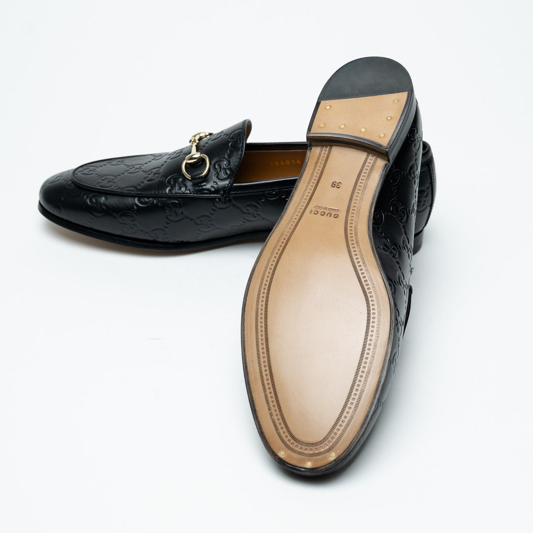 Gucci Black Guccissima Leather Horsebit Loafers Size 39