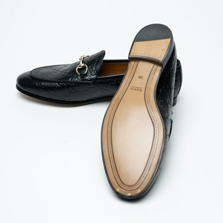 Gucci Black Guccissima Leather Horsebit Loafers Size 39