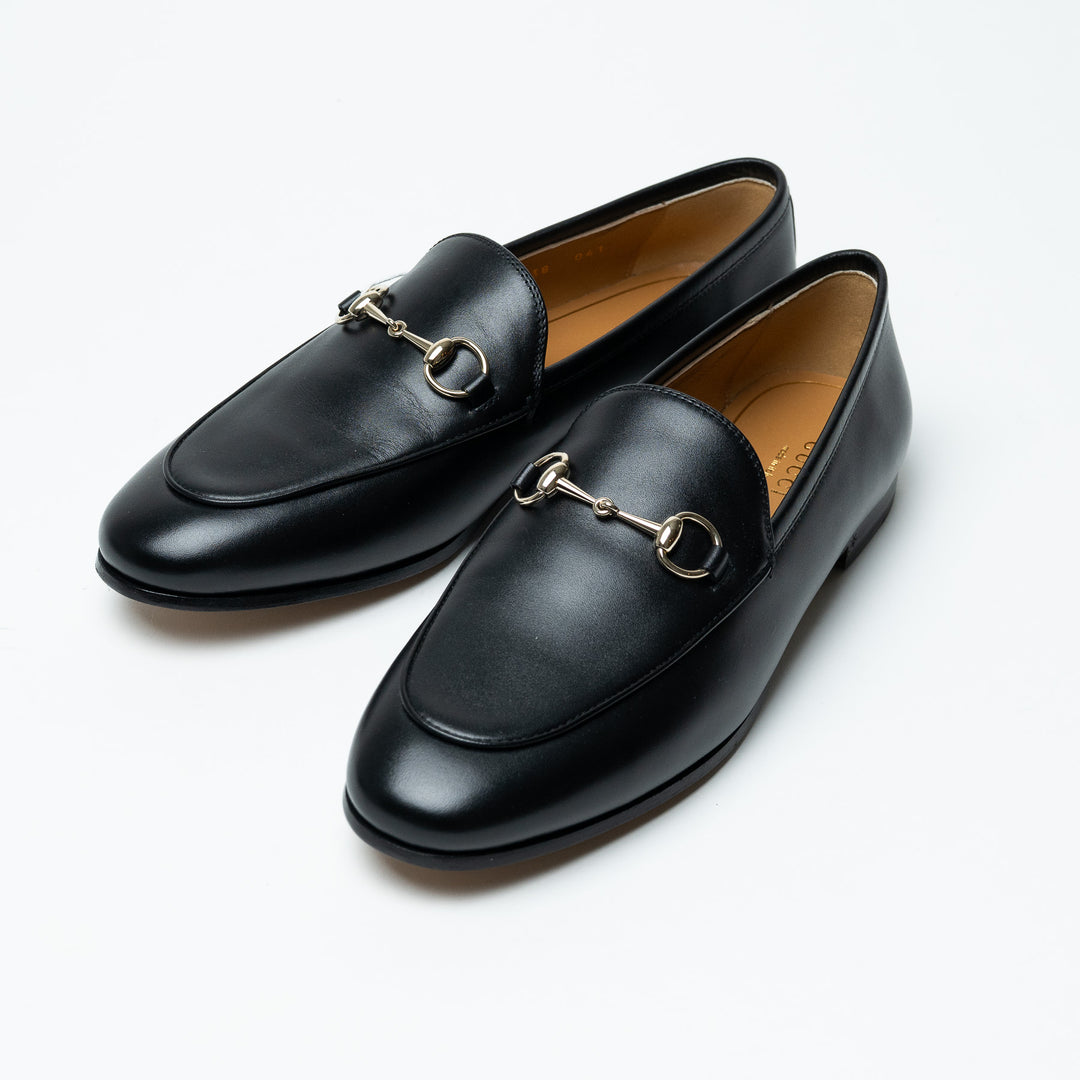 Gucci Black Leather Loafers with Silver Horsebit Size 38