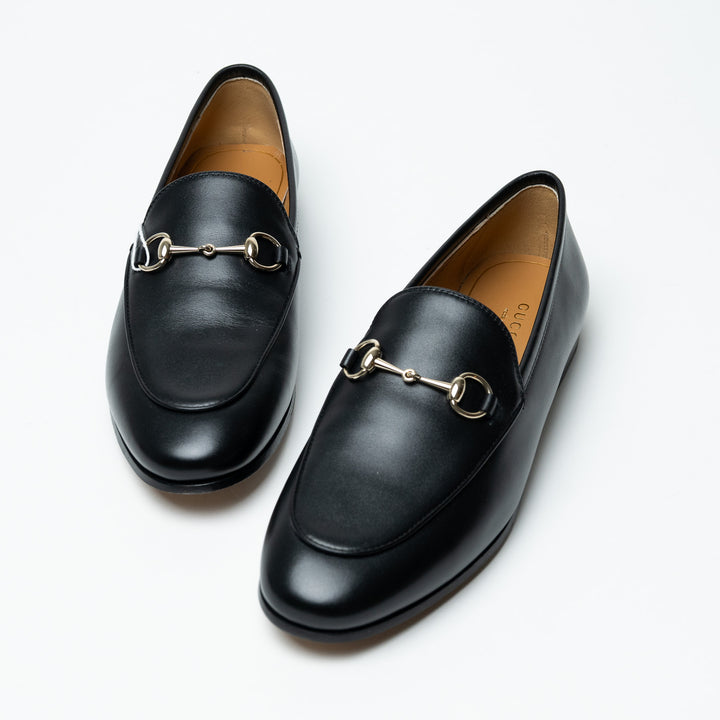 Gucci Black Leather Loafers with Silver Horsebit Size 38