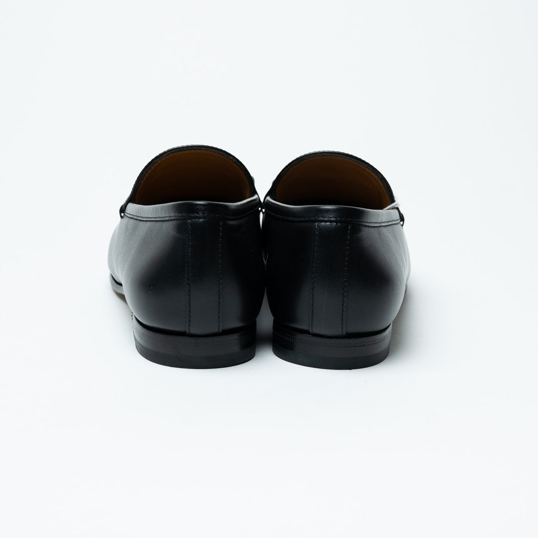Gucci Black Leather Loafers with Silver Horsebit Size 38