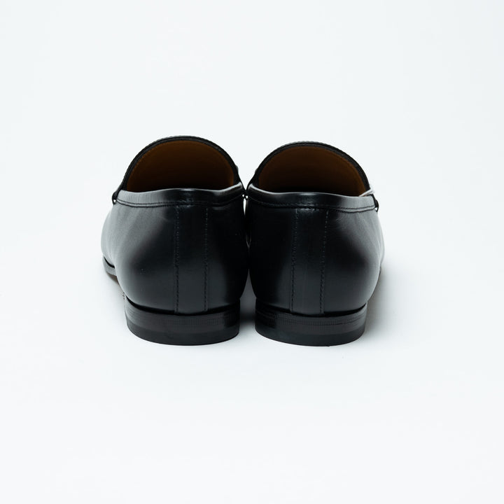 Gucci Black Leather Loafers with Silver Horsebit Size 38