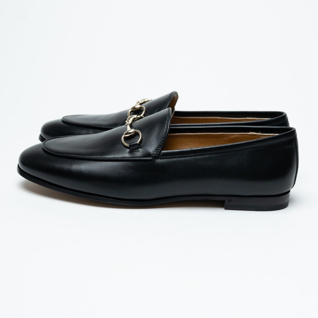 Gucci Black Leather Loafers with Silver Horsebit Size 38
