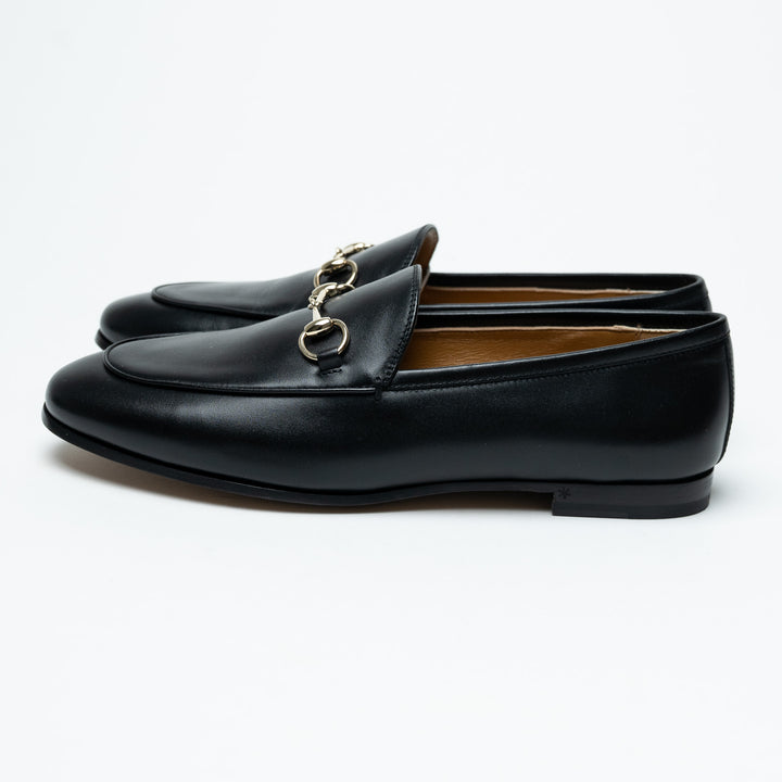 Gucci Black Leather Loafers with Silver Horsebit Size 38