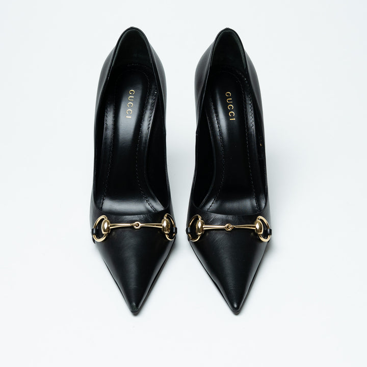 Gucci Black Leather Pointed Toe Horsebit Pumps Size 38.5