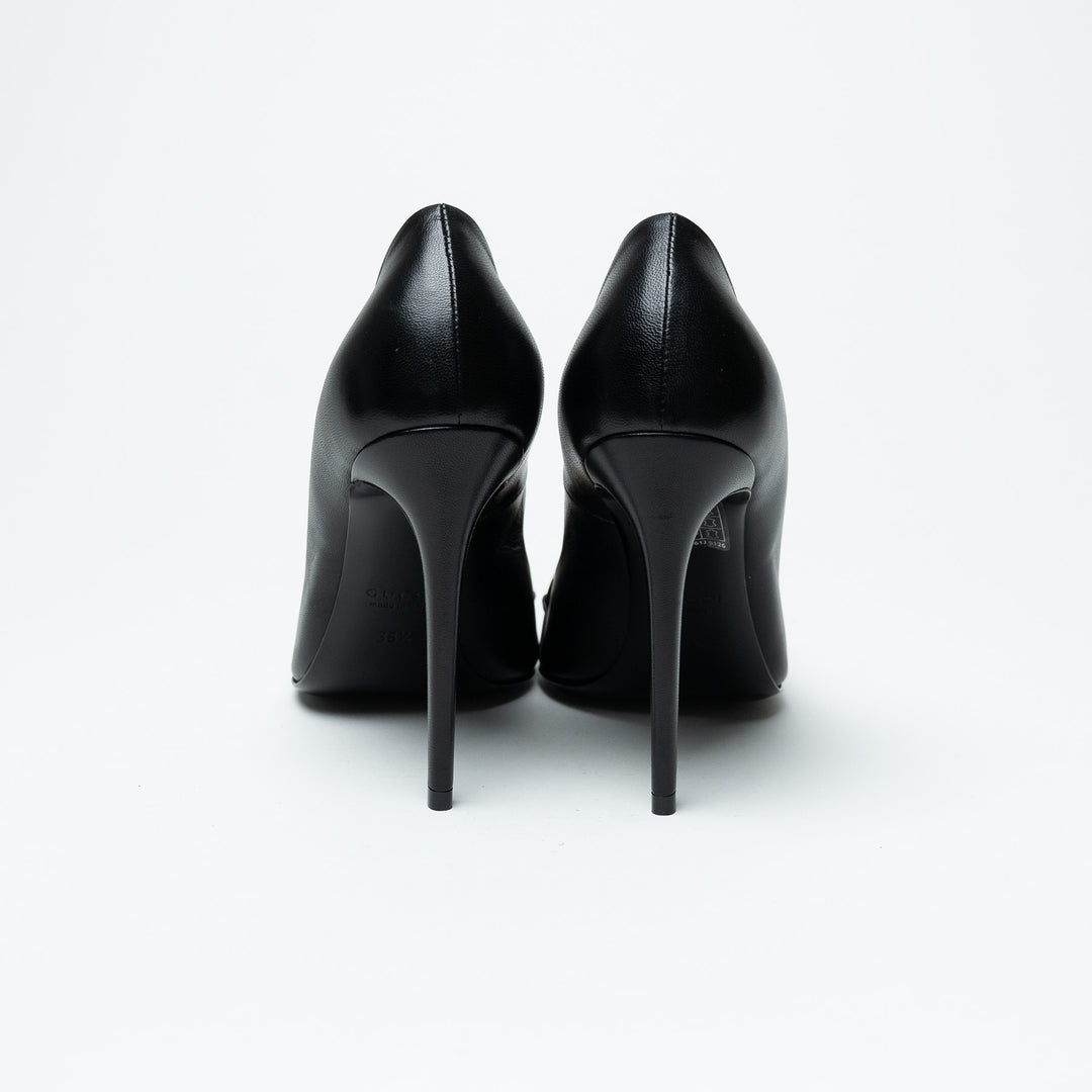 Gucci Black Leather Pointed Toe Horsebit Pumps Size 38.5