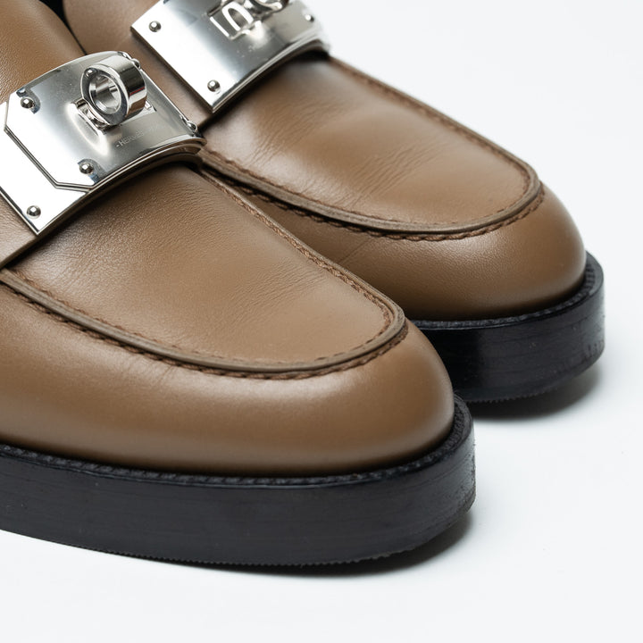 Hermes Calfskin Leather Hot Loafer in Brun Fume with Kelly Buckle Size 37