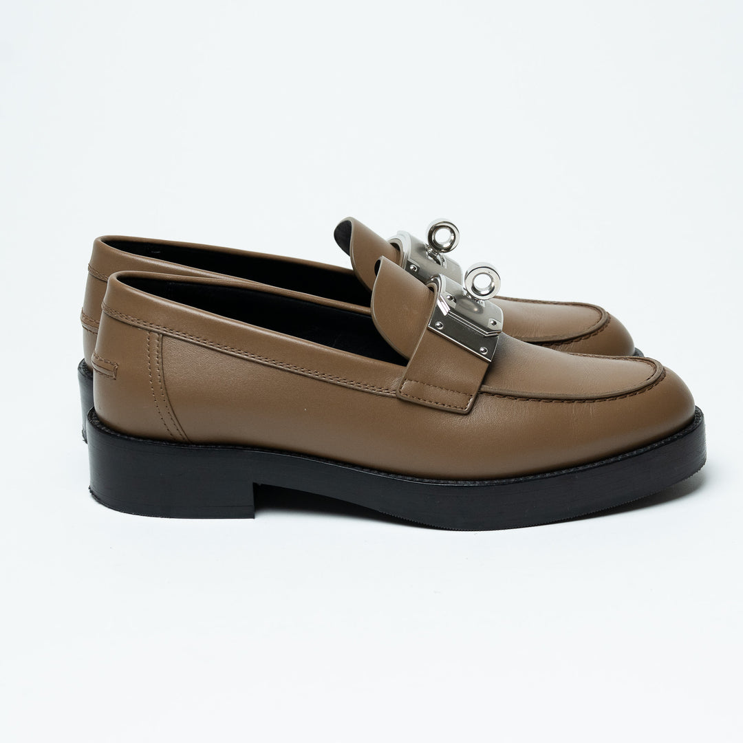 Hermes Calfskin Leather Hot Loafer in Brun Fume with Kelly Buckle Size 37