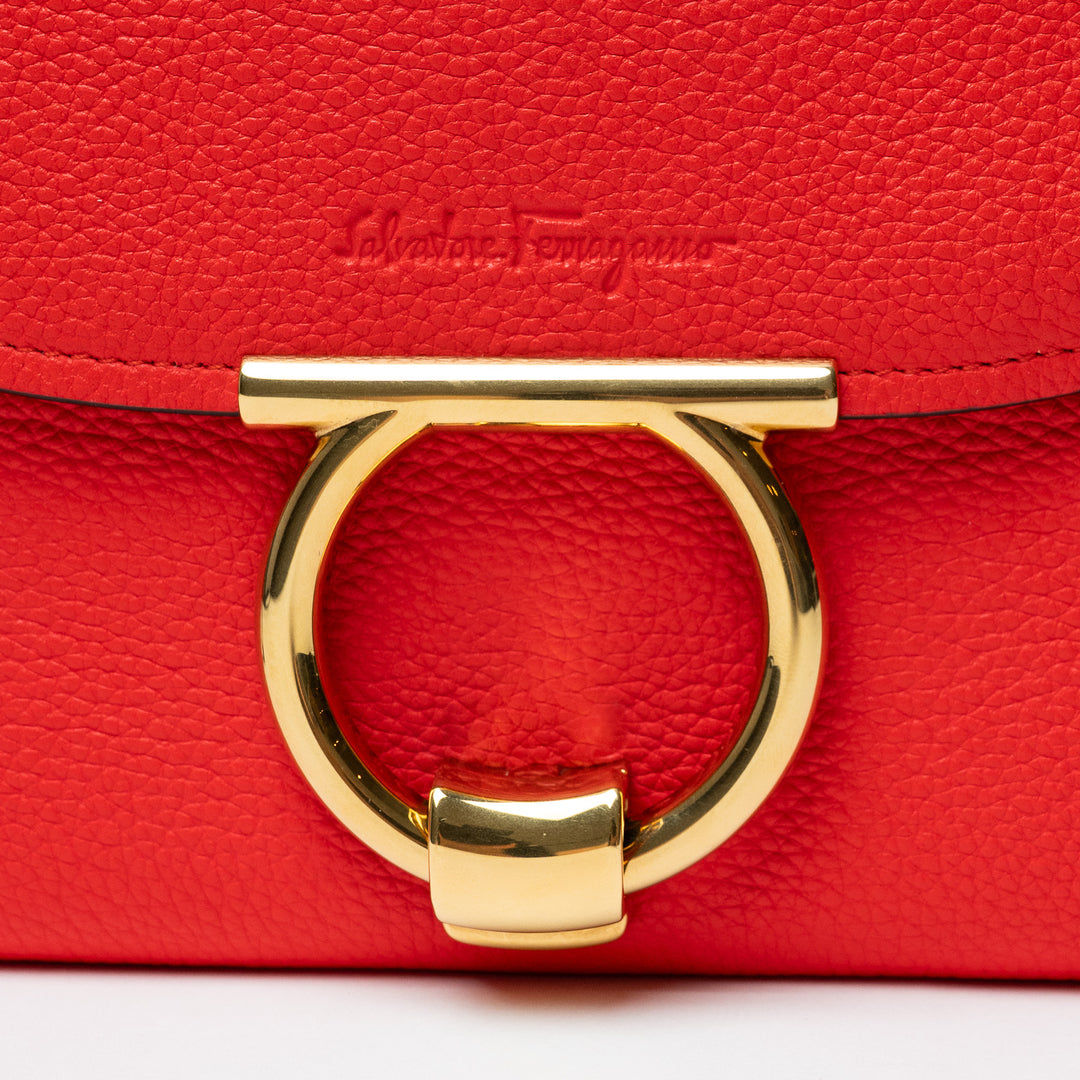 Salvatore Ferragamo Red Grained Calfskin Leather Margot Gancini Clutch