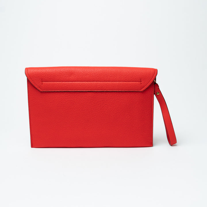 Salvatore Ferragamo Red Grained Calfskin Leather Margot Gancini Clutch