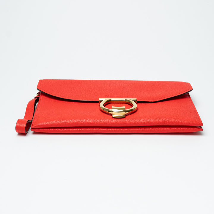 Salvatore Ferragamo Red Grained Calfskin Leather Margot Gancini Clutch