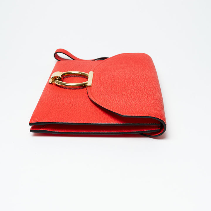 Salvatore Ferragamo Red Grained Calfskin Leather Margot Gancini Clutch