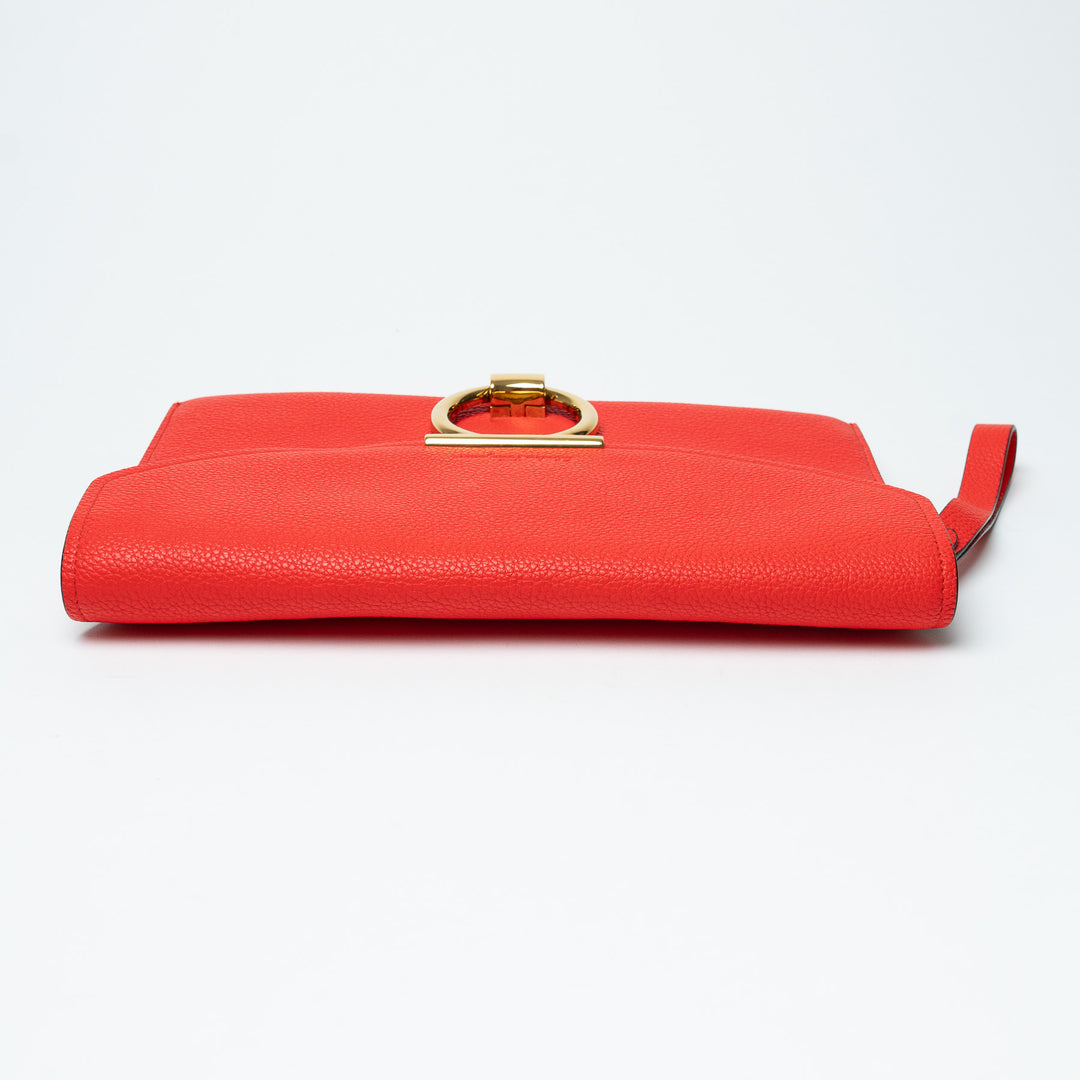 Salvatore Ferragamo Red Grained Calfskin Leather Margot Gancini Clutch