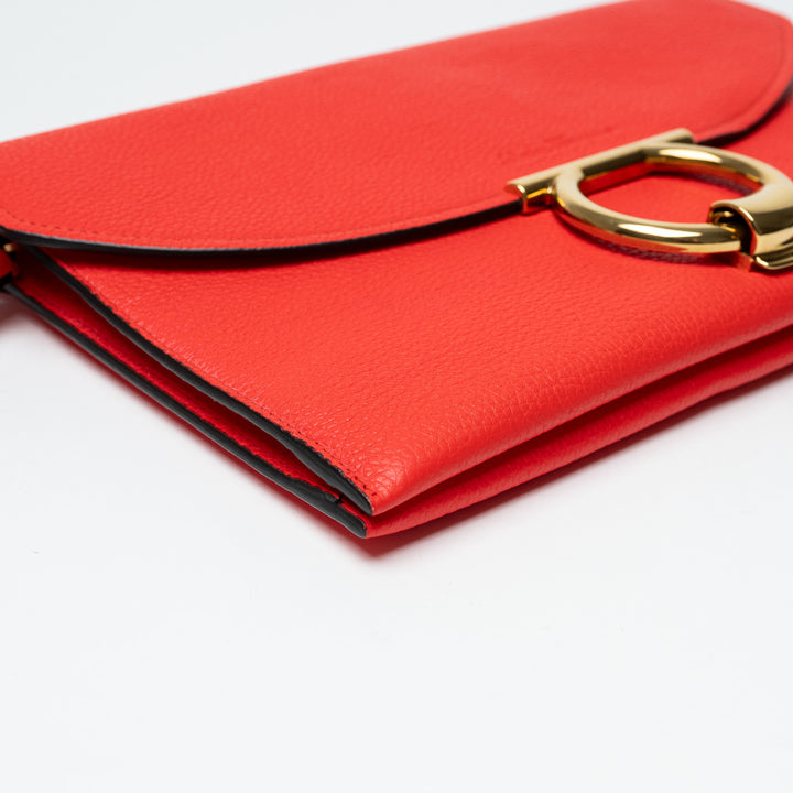 Salvatore Ferragamo Red Grained Calfskin Leather Margot Gancini Clutch