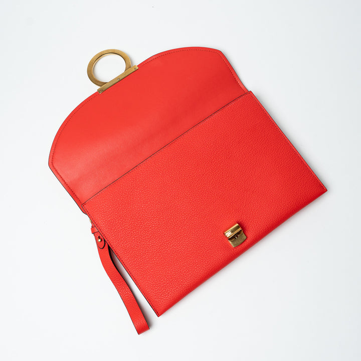 Salvatore Ferragamo Red Grained Calfskin Leather Margot Gancini Clutch