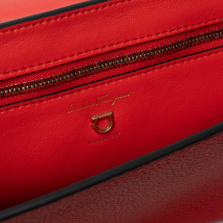 Salvatore Ferragamo Red Grained Calfskin Leather Margot Gancini Clutch