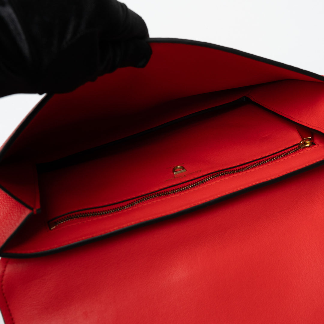 Salvatore Ferragamo Red Grained Calfskin Leather Margot Gancini Clutch