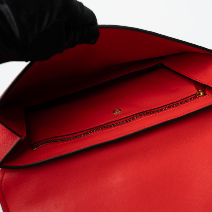 Salvatore Ferragamo Red Grained Calfskin Leather Margot Gancini Clutch