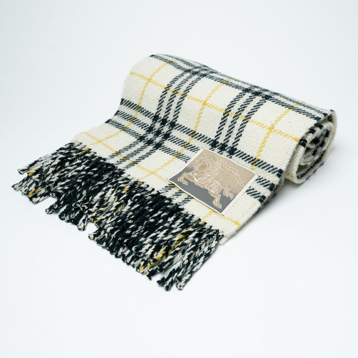 Burberry Ivory and Forest Green Plaid Cashmere and Wool Scarf