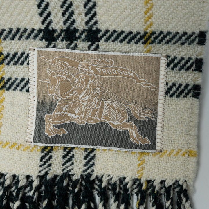Burberry Ivory and Forest Green Plaid Cashmere and Wool Scarf