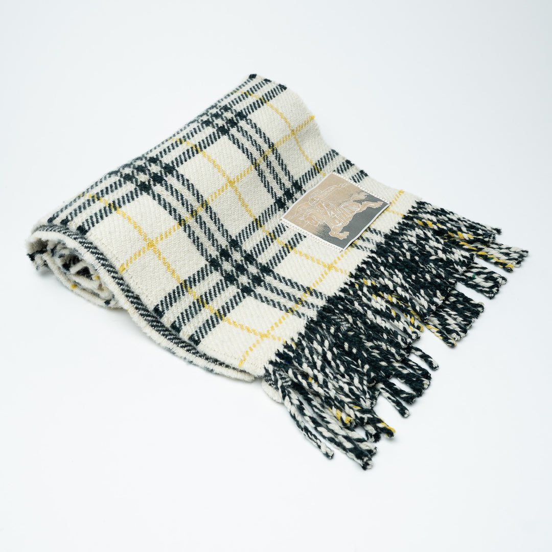 Burberry Ivory and Forest Green Plaid Cashmere and Wool Scarf