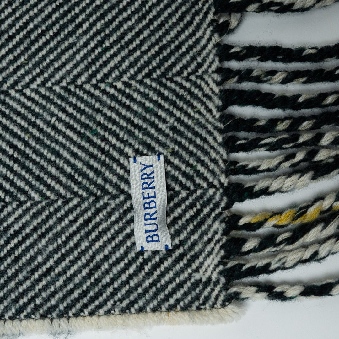 Burberry Ivory and Forest Green Plaid Cashmere and Wool Scarf