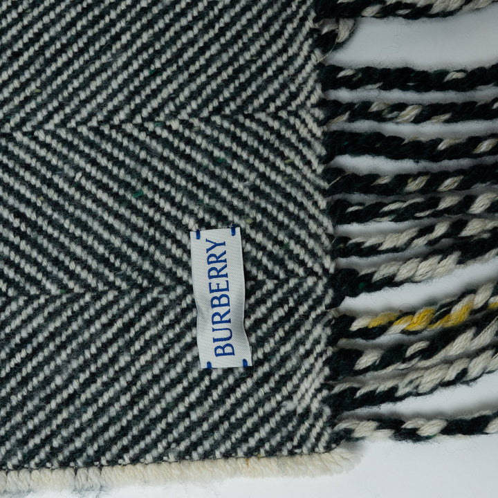 Burberry Ivory and Forest Green Plaid Cashmere and Wool Scarf