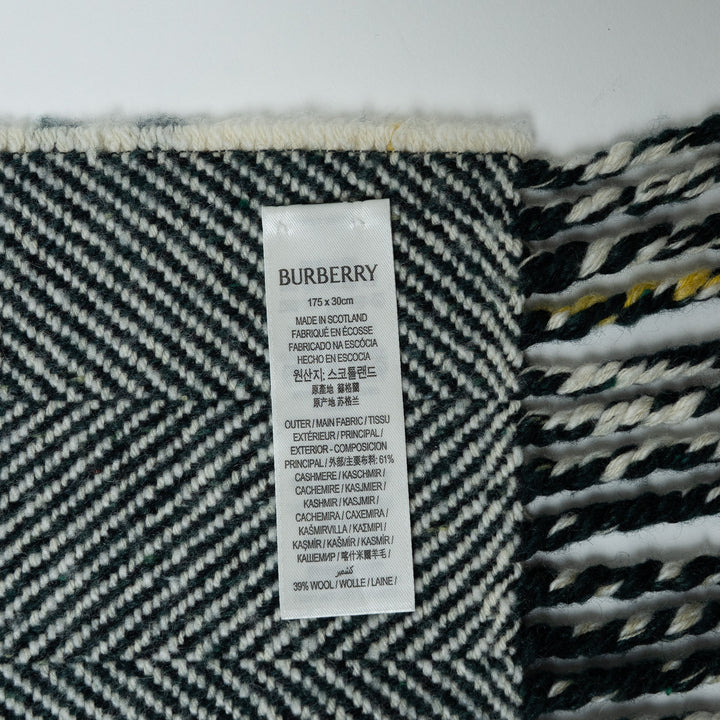 Burberry Ivory and Forest Green Plaid Cashmere and Wool Scarf