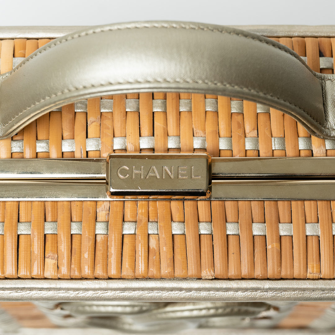 Pre-Loved Chanel™ Rattan and Gold Calfskin Leather Wicker Filigree Vanity Case