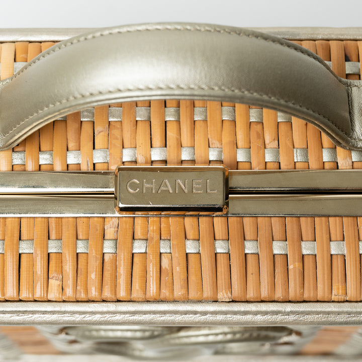 Pre-Loved Chanel™ Rattan and Gold Calfskin Leather Wicker Filigree Vanity Case