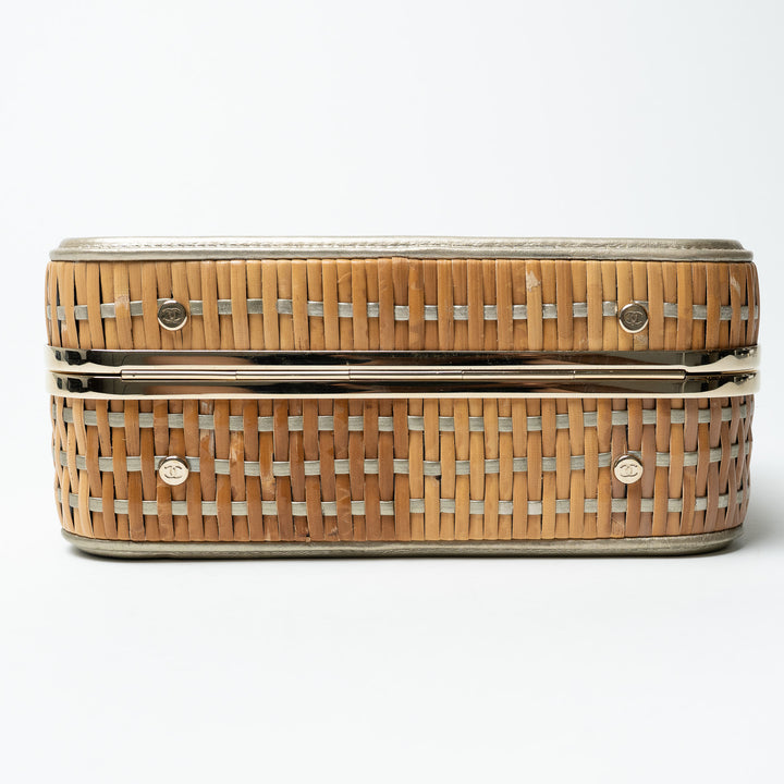 Pre-Loved Chanel™ Rattan and Gold Calfskin Leather Wicker Filigree Vanity Case