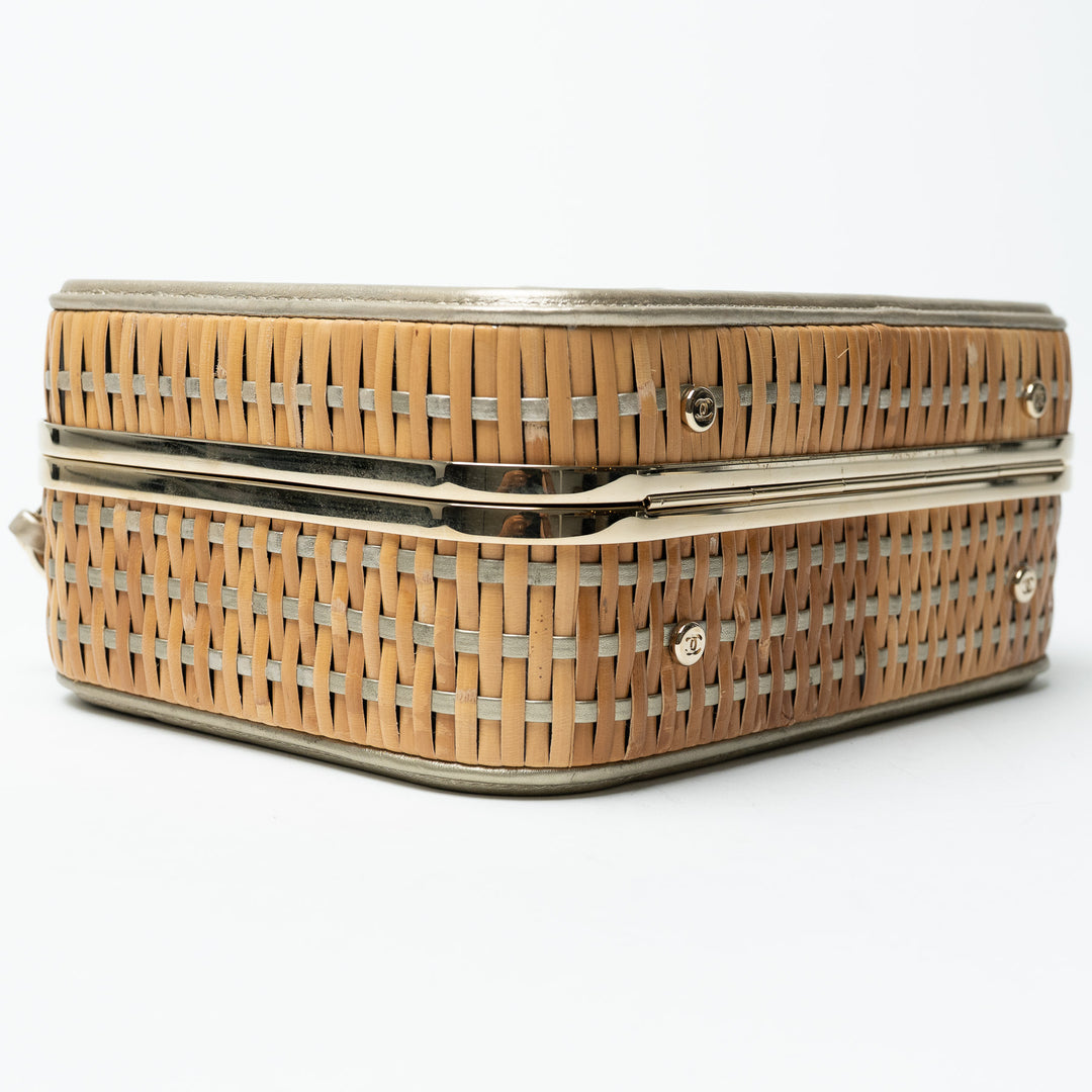 Pre-Loved Chanel™ Rattan and Gold Calfskin Leather Wicker Filigree Vanity Case