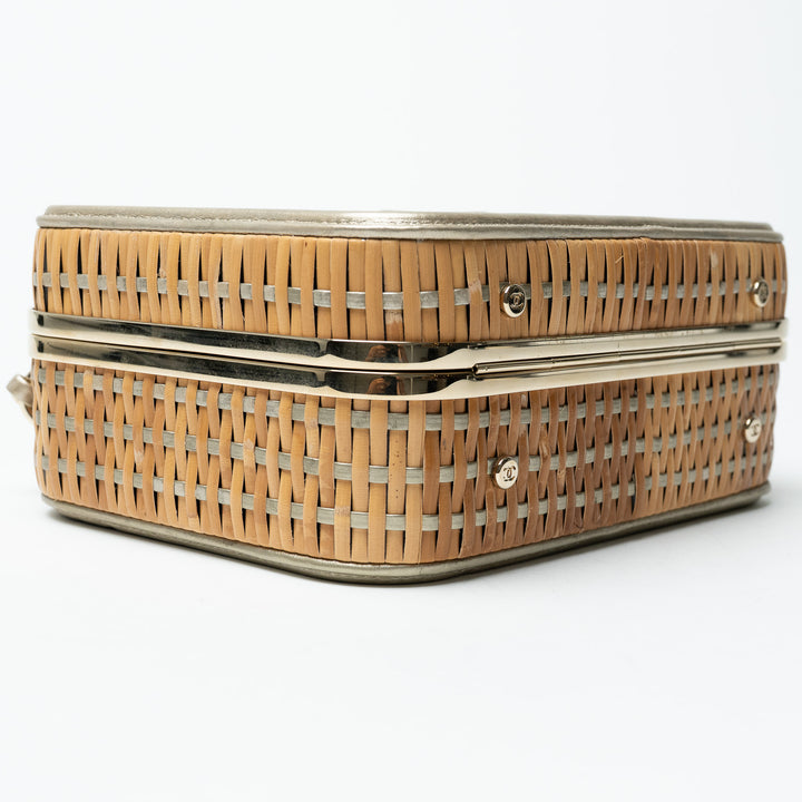 Pre-Loved Chanel™ Rattan and Gold Calfskin Leather Wicker Filigree Vanity Case