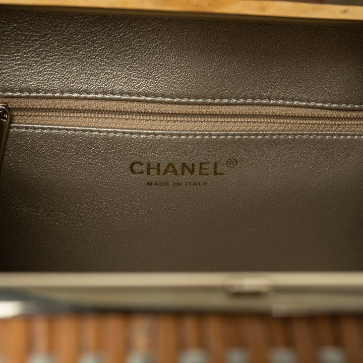 Pre-Loved Chanel™ Rattan and Gold Calfskin Leather Wicker Filigree Vanity Case